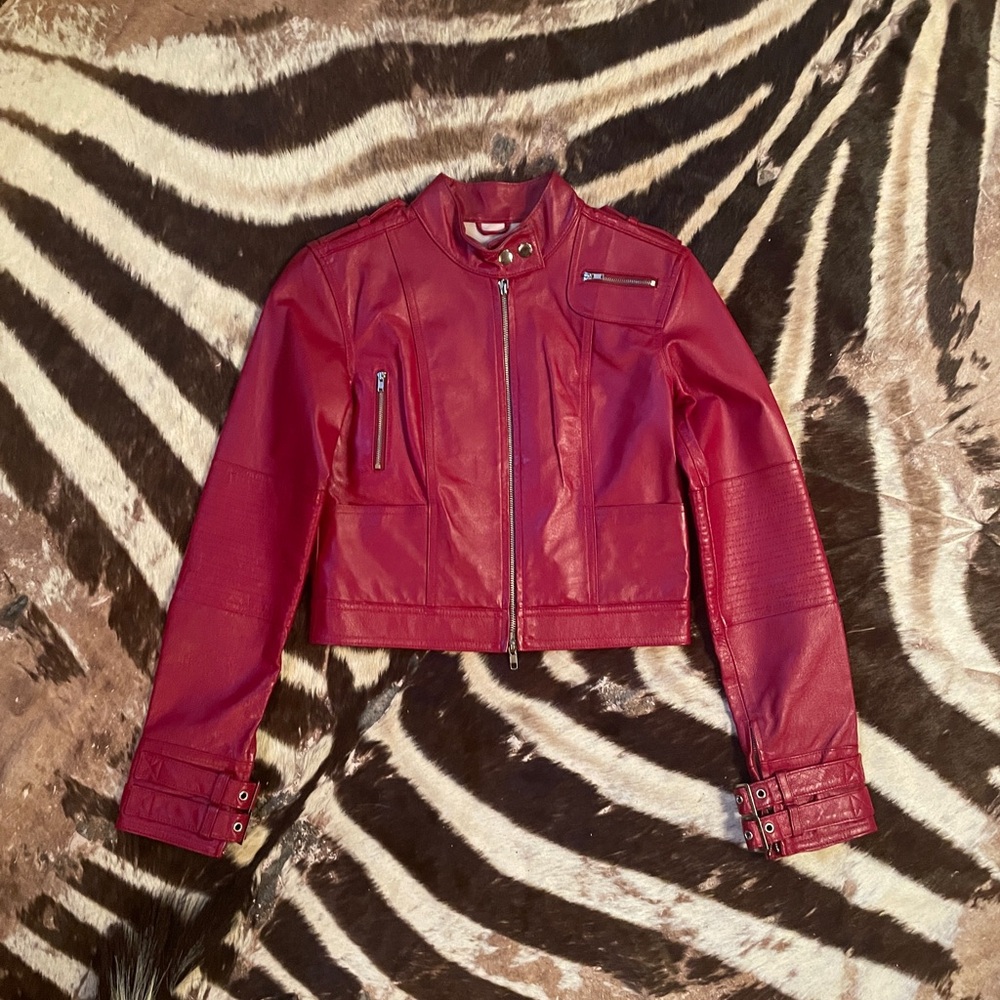 Vintage Red Cropped Leather Jacket